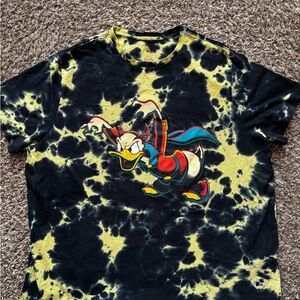 Disney Halloween 2023 Vampire Devil Donald Duck Black and Yellow Tie-Dye T-Shirt